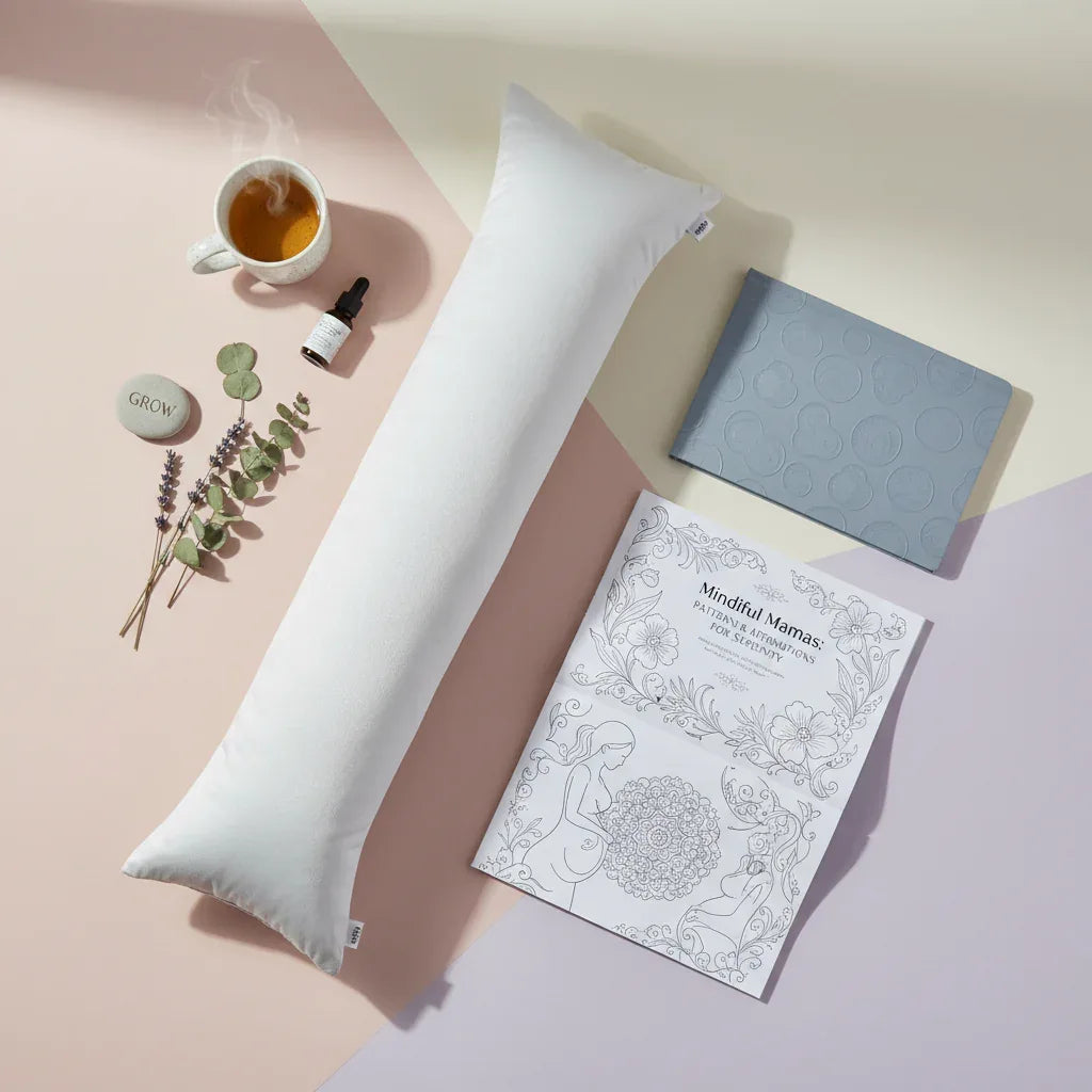 Mindful Mama Paket – Schwangerschaftskissen, Notizbuch & Ausmalbuch - Velano