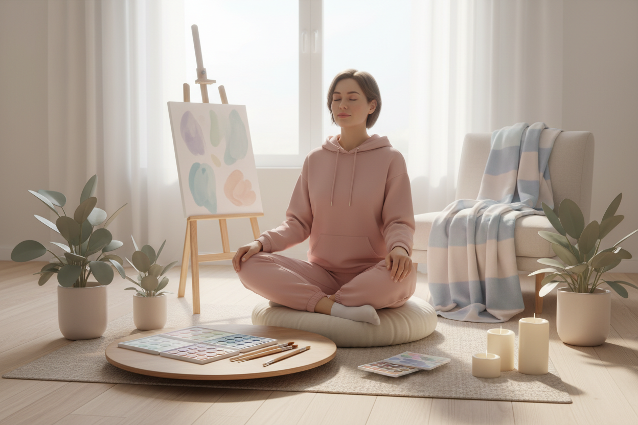 Bild für Jogginganzüge, Entspannung, Mode, Malen, Meditation, Wellness in Pastelltönen und weich in harmonie