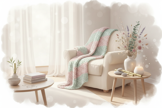 Bitte erstelle mir ein wunderschönes, nachhaltiges, natürliches Bild für mein Bundle aus einem Kennenlernen-Coaching und einem Wohlfühl-Coaching online für Mütter. Bitte mit weichen, sanften, Pastellfarben, harmonisch und Feng-Shui-orientiert. Kuschelig und leicht.